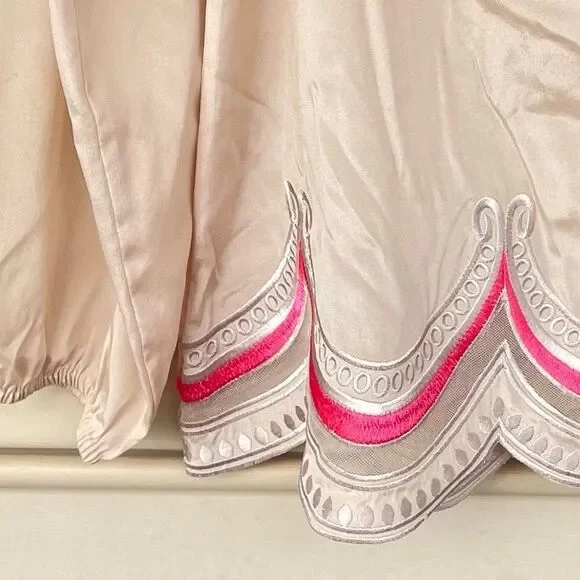 Lilly Pulitzer Silk Cream Blouse with Pink Scalloped Edges (Off the Shoulder) - Picture 4 of 8